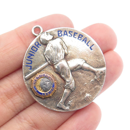 BALFOUR Sterling 2-Tone Antique Enamel Junior Baseball American Legion Pendant