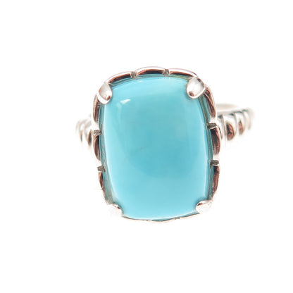 925 Sterling Silver Real Cabochon Tyrone Turquoise Ring Size 8