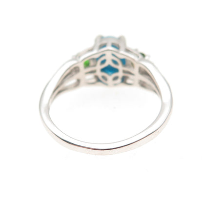 Chuck Clemency 925 Sterling Silver Real Turquoise Peridot & Topaz Ring Size 7