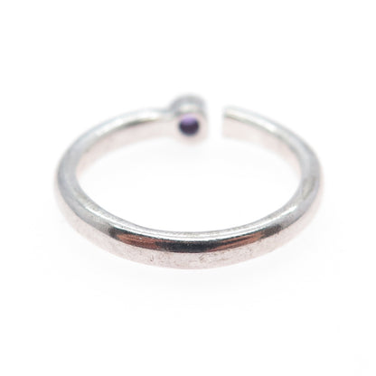 925 Sterling Silver Vintage Real Amethyst Adjustable Ring Size 6.25
