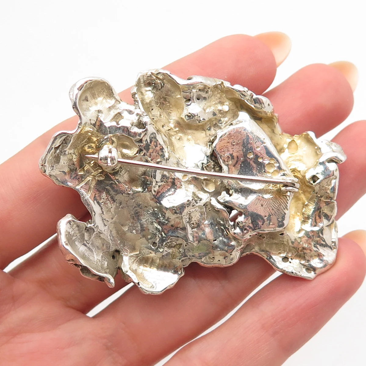 925 Sterling Silver Vintage Real Citrine Gemstone Modernist Pin Brooch