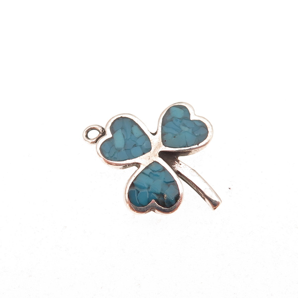 Tommy Long Navajo Old Pawn 925 Sterling Vintage Turquoise Inlay Clover Pendant