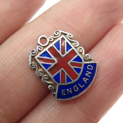 925 Sterling Silver Vintage 1973 Enamel United Kingdom Flag Minimalist Pendant