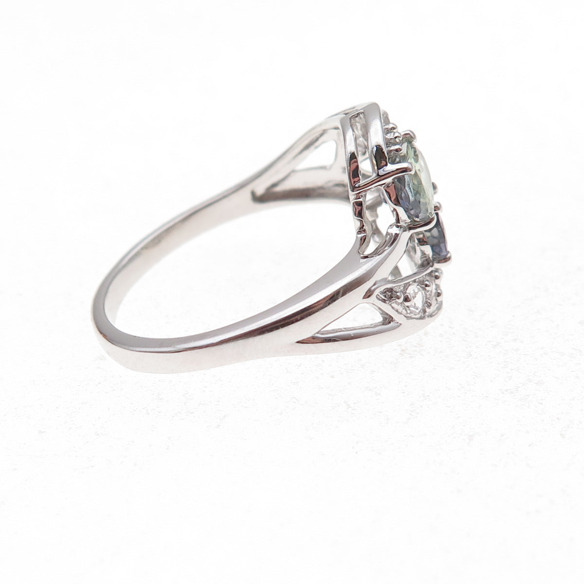 925 Sterling Silver Real Iolite & White Topaz Bypass Ring Size 8