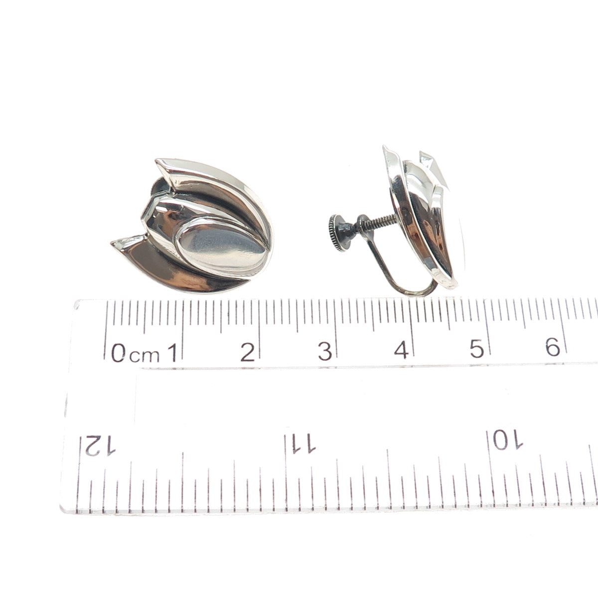 RENOIR SAUTEUR 925 Sterling Silver Antique Art Deco Lotus Screw Back Earrings