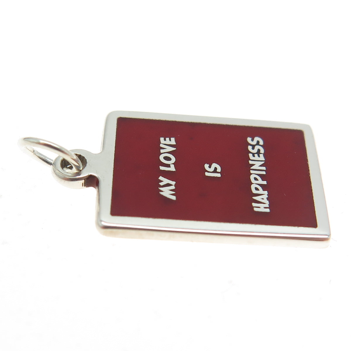 925 Sterling Silver Enamel "My Love Is My Happiness" Minimalist Charm Pendant