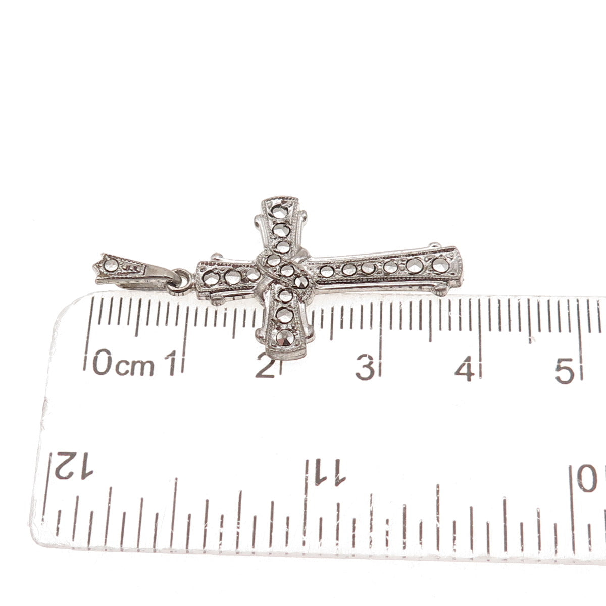 Theda 925 Sterling Silver Antique Art Deco Real Marcasite Cross Charm Pendant