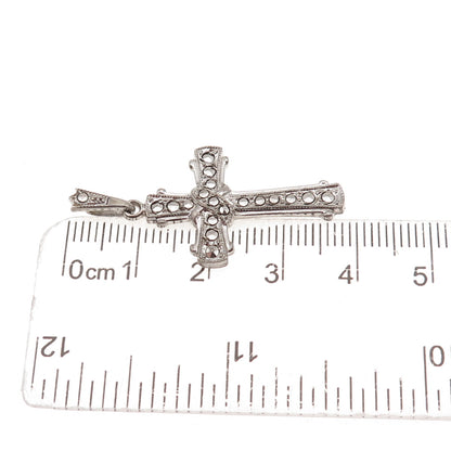 Theda 925 Sterling Silver Antique Art Deco Real Marcasite Cross Charm Pendant