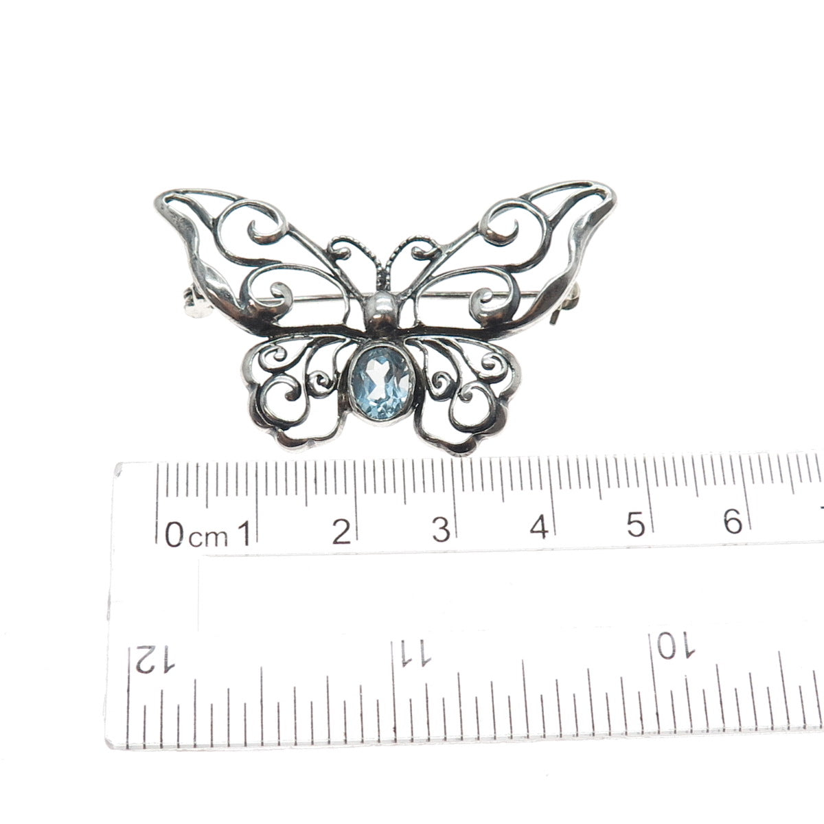 Mark Wasserman Samara Sterling Silver Vintage Real Blue Topaz Butterfly Brooch