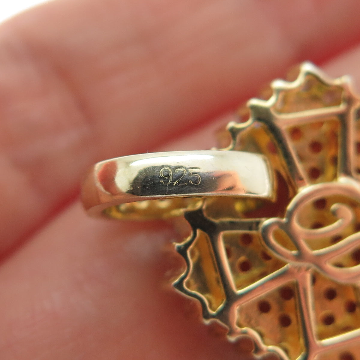 DADWANI 925 Sterling Silver Gold Plated White & Fire C Z Tag Pendant