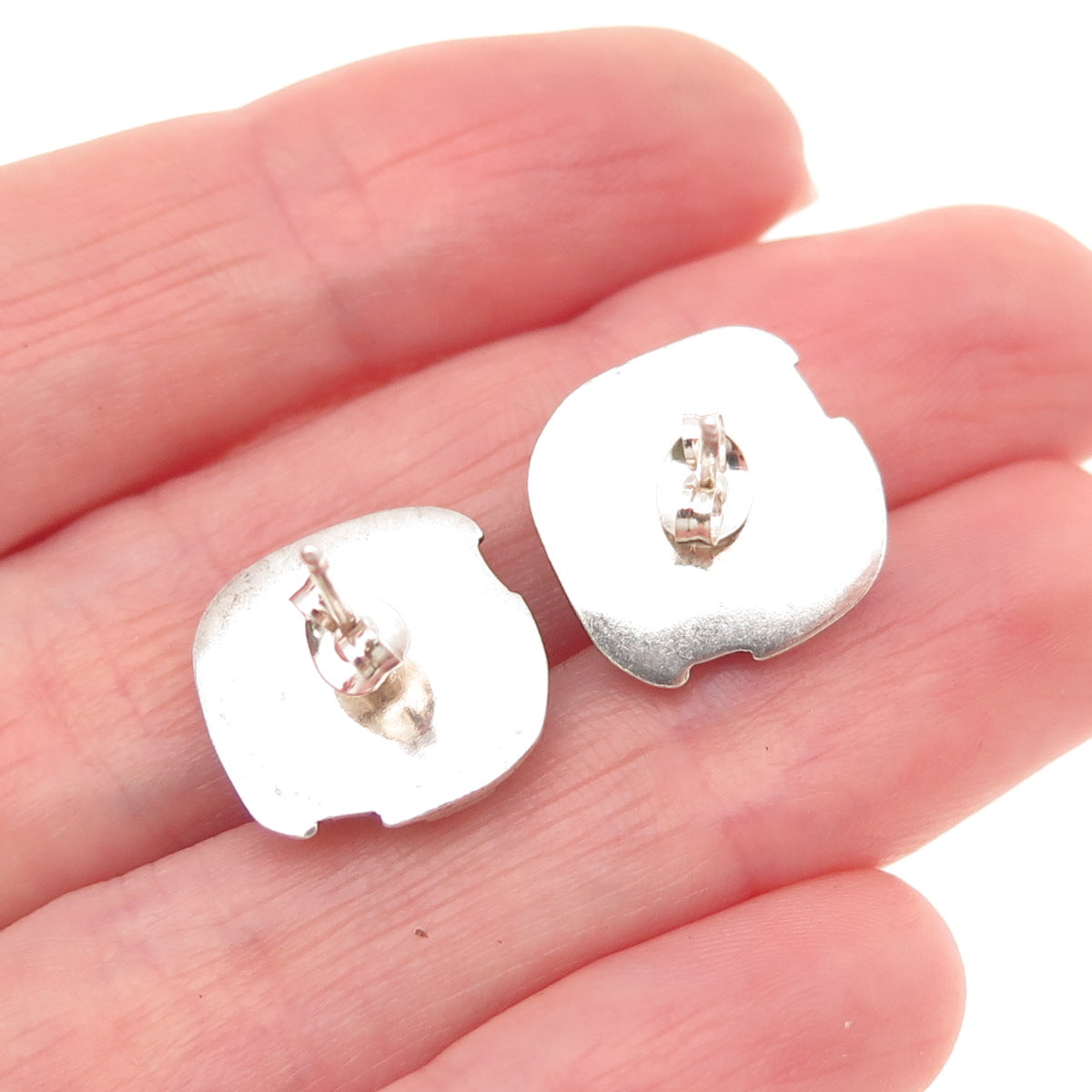 925 Sterling Silver Vintage Real Lapis Lazuli Modernist Stud Earrings