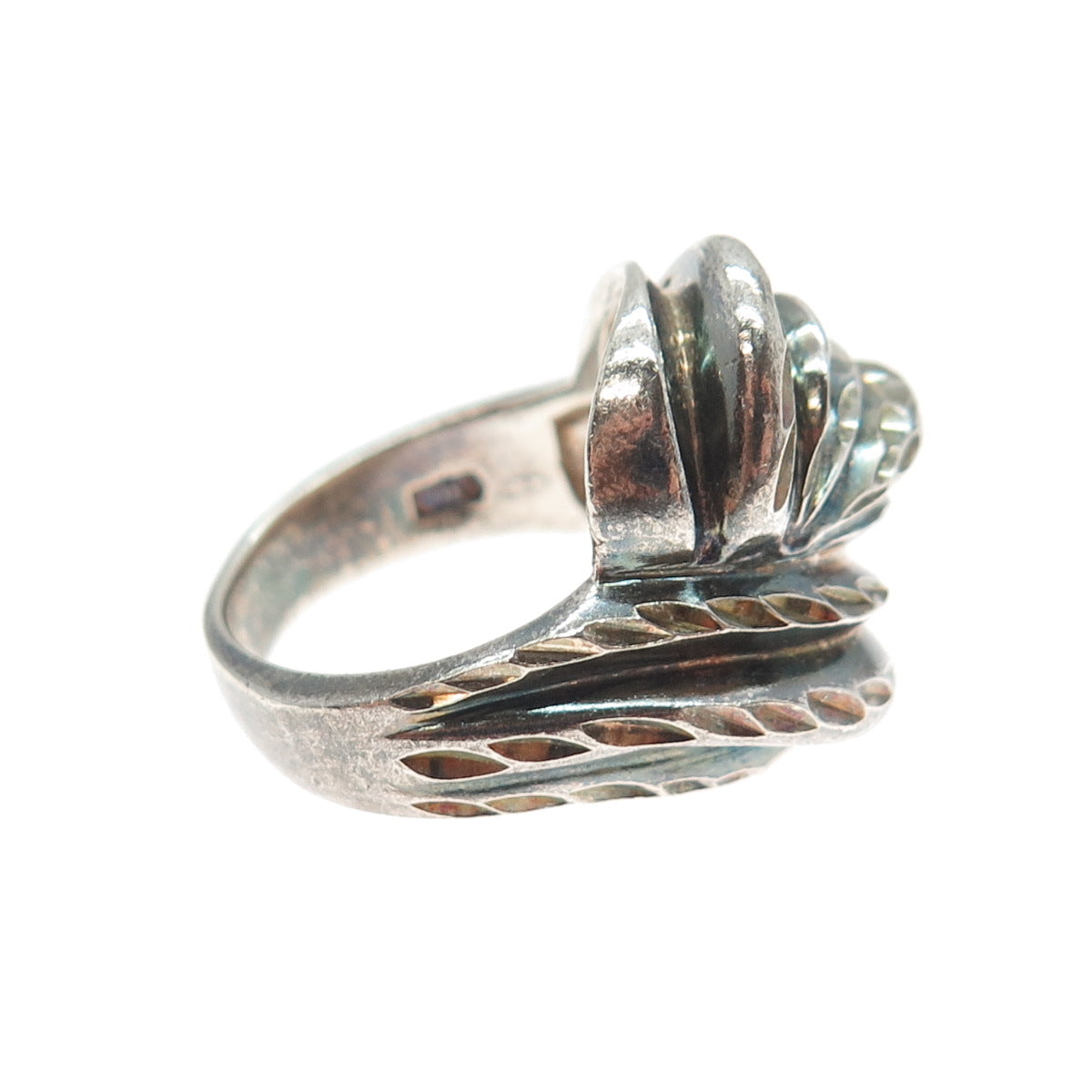 CHAPAL ZENRAY 925 Sterling Silver Vintage Modernist Ribbed Oxidized Ring Size 8