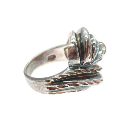 CHAPAL ZENRAY 925 Sterling Silver Vintage Modernist Ribbed Oxidized Ring Size 8