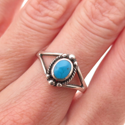 925 Sterling Silver Vintage Real Turquoise Oxidized Ring Size 8