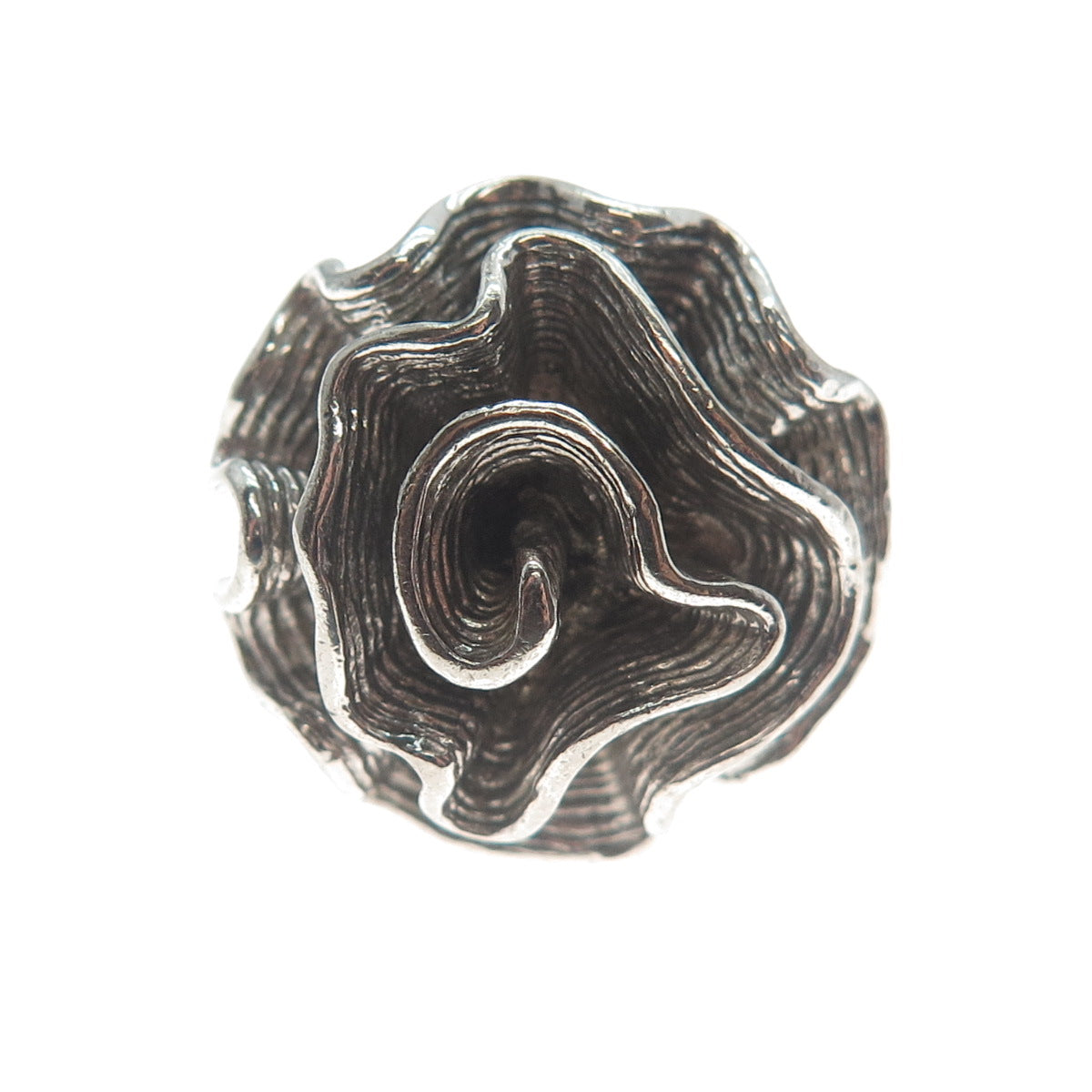 925 Sterling Silver Vintage Modernist Swirl Flower Oxidized Ring Size 9.25