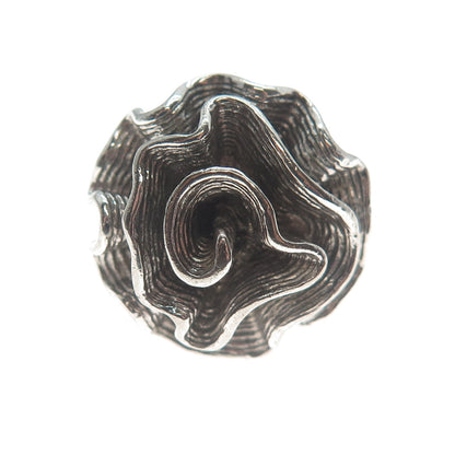 925 Sterling Silver Vintage Modernist Swirl Flower Oxidized Ring Size 9.25