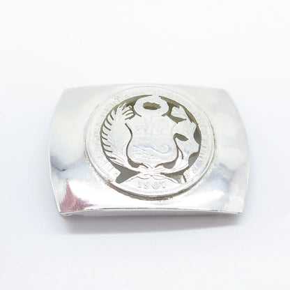 925 Sterling Silver Antique 1907 Peruvian Dinero Coin Belt Buckle