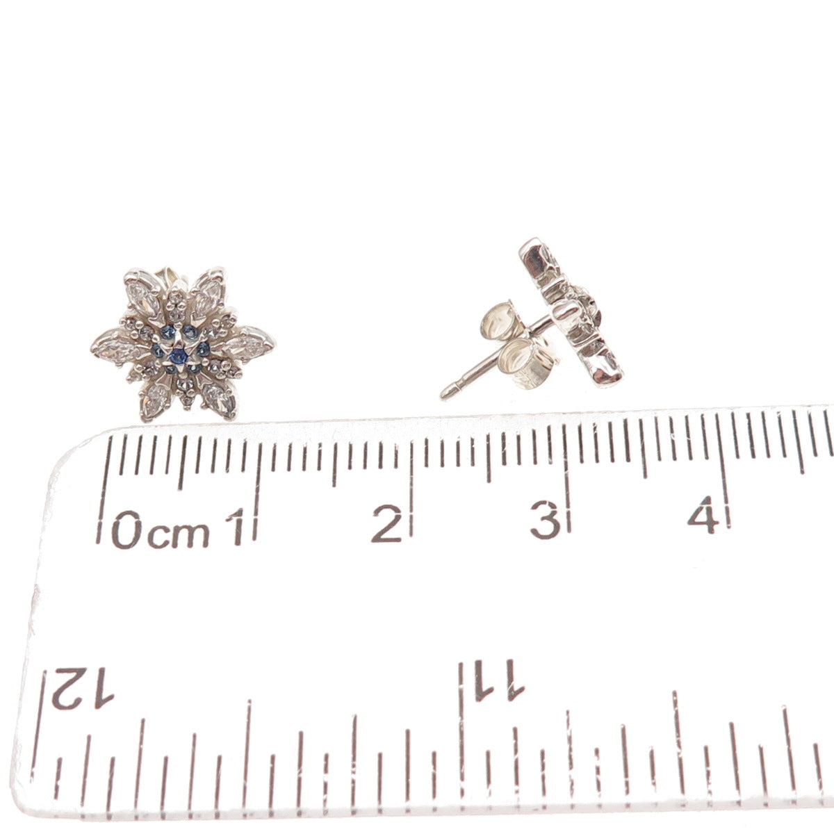 Pandora 925 Sterling Silver White & Blue C Z Sparkling Snowflake Stud Earrings