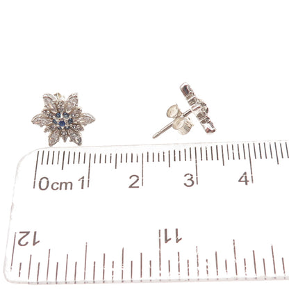 Pandora 925 Sterling Silver White & Blue C Z Sparkling Snowflake Stud Earrings