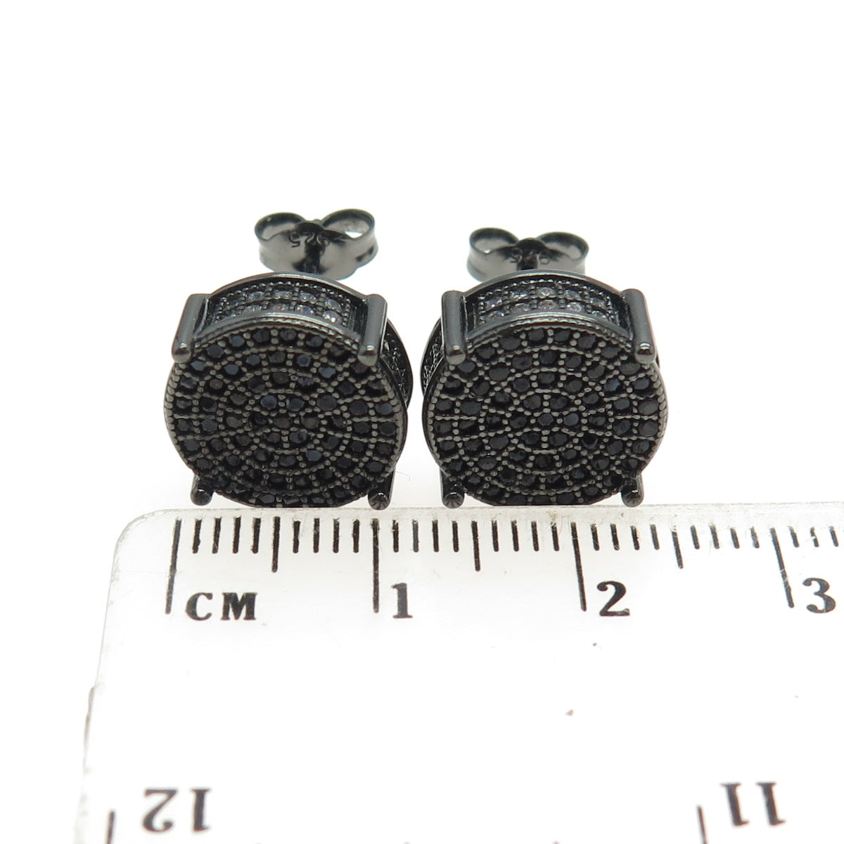 925 Sterling Silver C Z Black Rhodium Stud Earrings