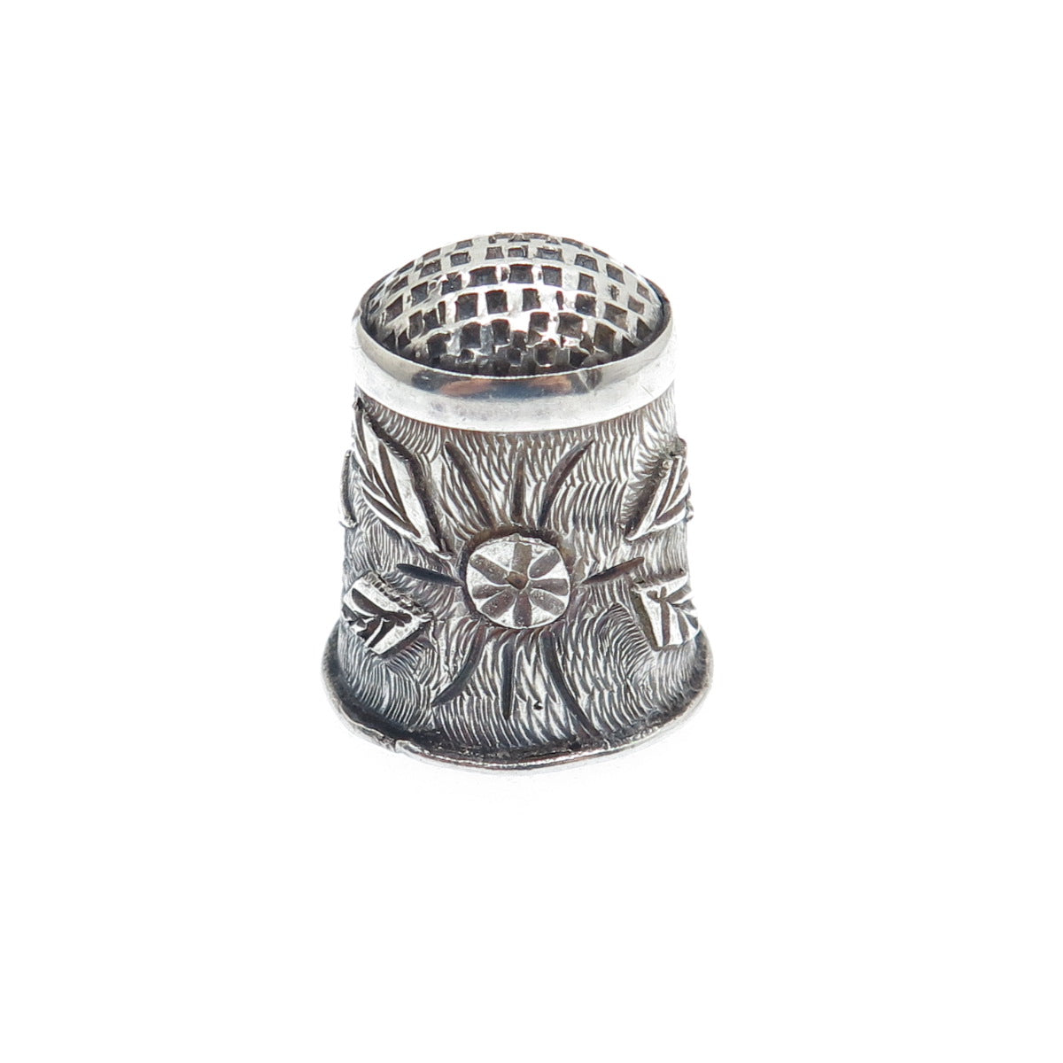 925 Sterling Silver Antique Mexico Floral Oxidized Sewing Thimble