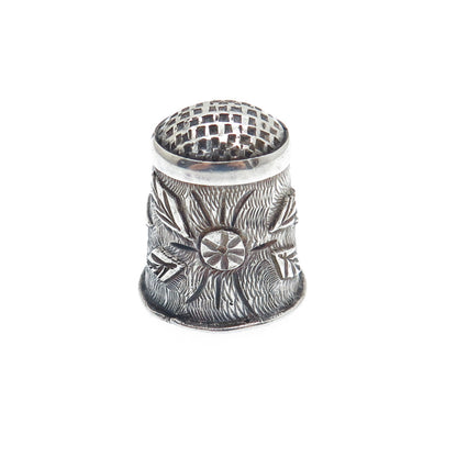 925 Sterling Silver Antique Mexico Floral Oxidized Sewing Thimble