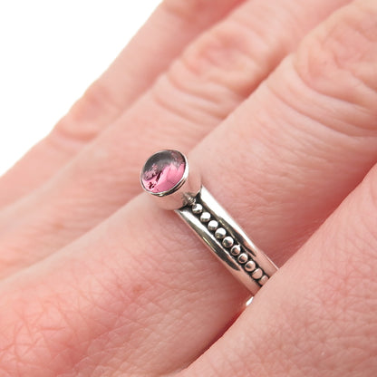 925 Sterling Silver Vintage Real Rhodolite Dotted Oxidized Ring Size 8.5