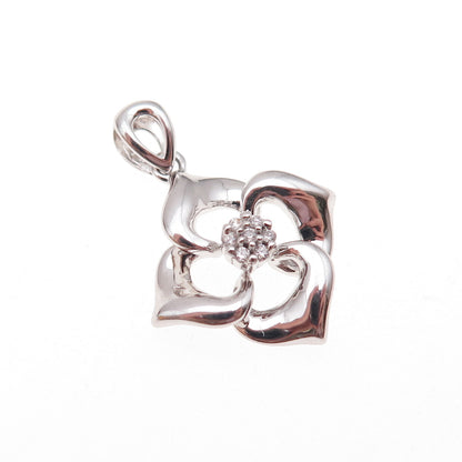 925 Sterling Silver Round-Cut C Z Floral Charm Pendant