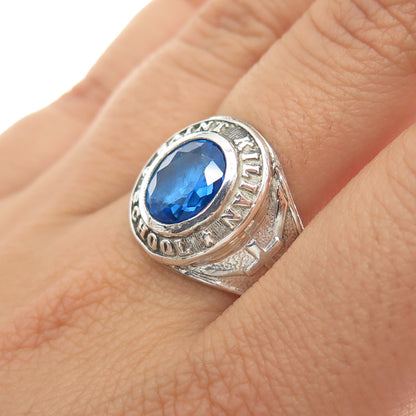 925 Sterling Silver Vintage 1972 Blue Glass St. Kilian School Ring Size 10