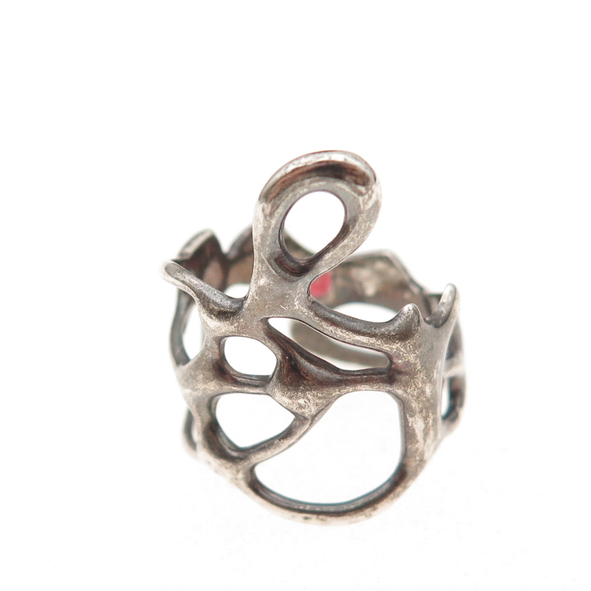 925 Sterling Silver Vintage Modernist Oxidized Ring Size 7.25