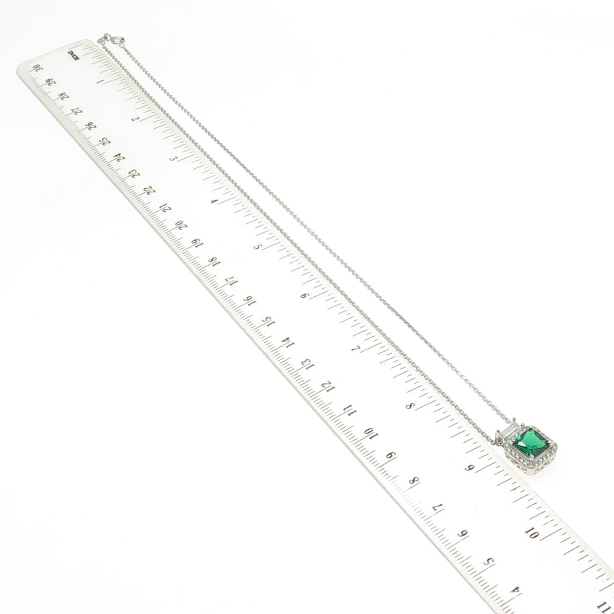 925 Sterling Silver Multi-Cut Green & White C Z Cable Chain Necklace 18"