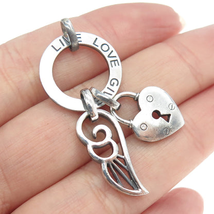 M2 Jewelry 925 Sterling Silver Vintage Live Love Give Heart Wing Charm Pendant