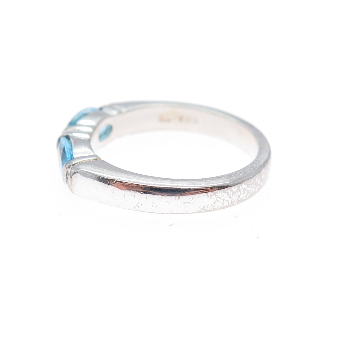 925 Sterling Silver Vintage Real Oval-Cut Blue Topaz Band Ring Size 6.25