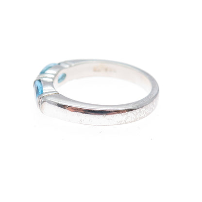 925 Sterling Silver Vintage Real Oval-Cut Blue Topaz Band Ring Size 6.25
