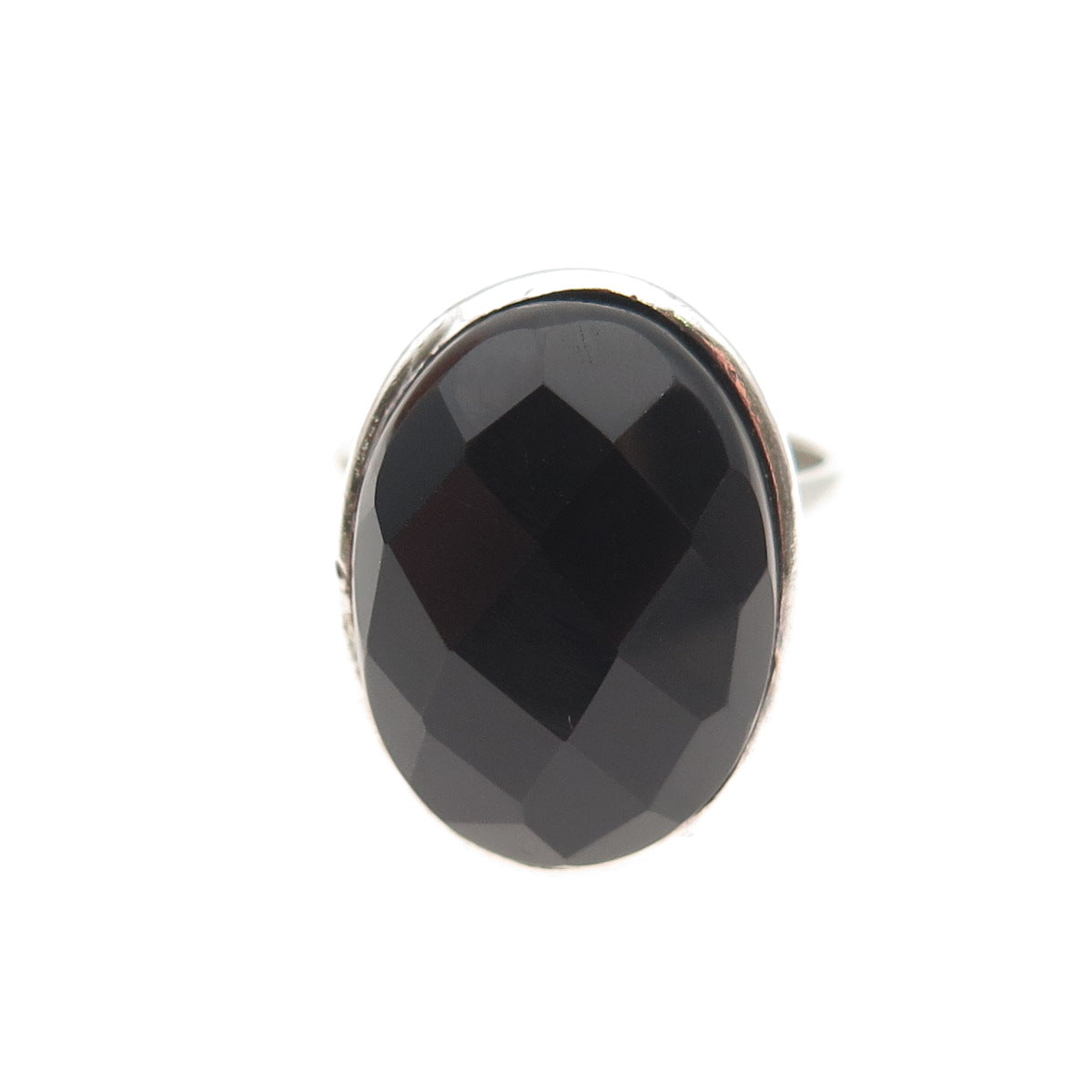 925 Sterling Silver Vintage Real Black Onyx Modernist Ring Size 6.25