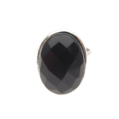 925 Sterling Silver Vintage Real Black Onyx Modernist Ring Size 6.25