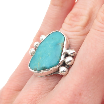 Old Pawn 925 Sterling Silver Vintage Kingman Turquoise Tribal Ring Size 4.25