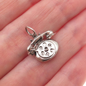 925 Sterling Silver Vintage I Love You Rotary Phone 3D Mini Charm Pendant