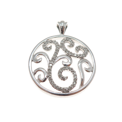 HN HENG NGAI 925 Sterling Silver Real Round-Cut Diamond Scroll Charm Pendant
