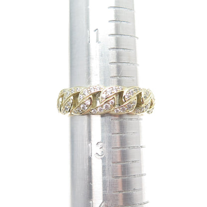 LER JEWELS Sterling Silver Gold Plated Round-Cut C Z Curb Band Ring Size 12.5