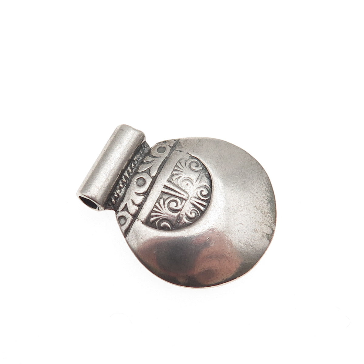 925 Sterling Silver Vintage Modernist Disc Oxidized Slide Charm Pendant