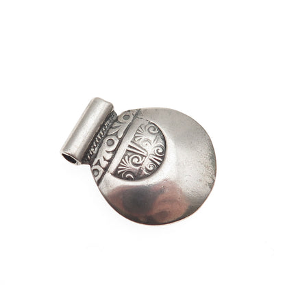 925 Sterling Silver Vintage Modernist Disc Oxidized Slide Charm Pendant