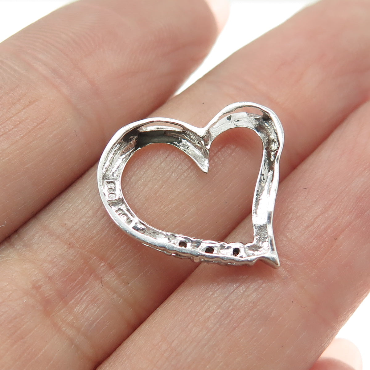 925 Sterling Silver Real Round-Cut Diamond Heart Slide Pendant