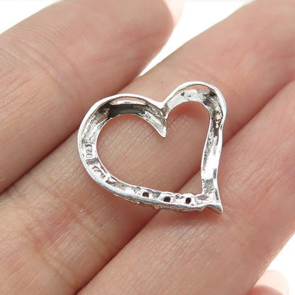 925 Sterling Silver Real Round-Cut Diamond Heart Slide Pendant