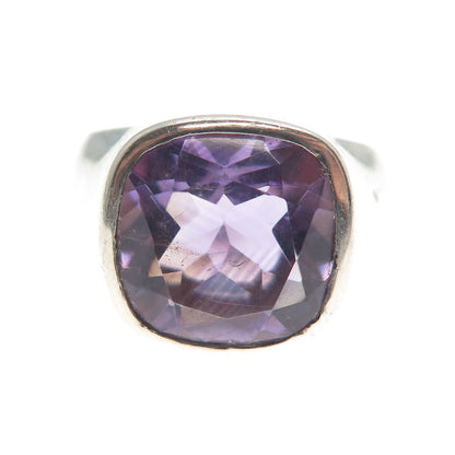 SAJEN 925 Sterling Silver Vintage Real Cushion-Cut Amethyst Ring Size 7