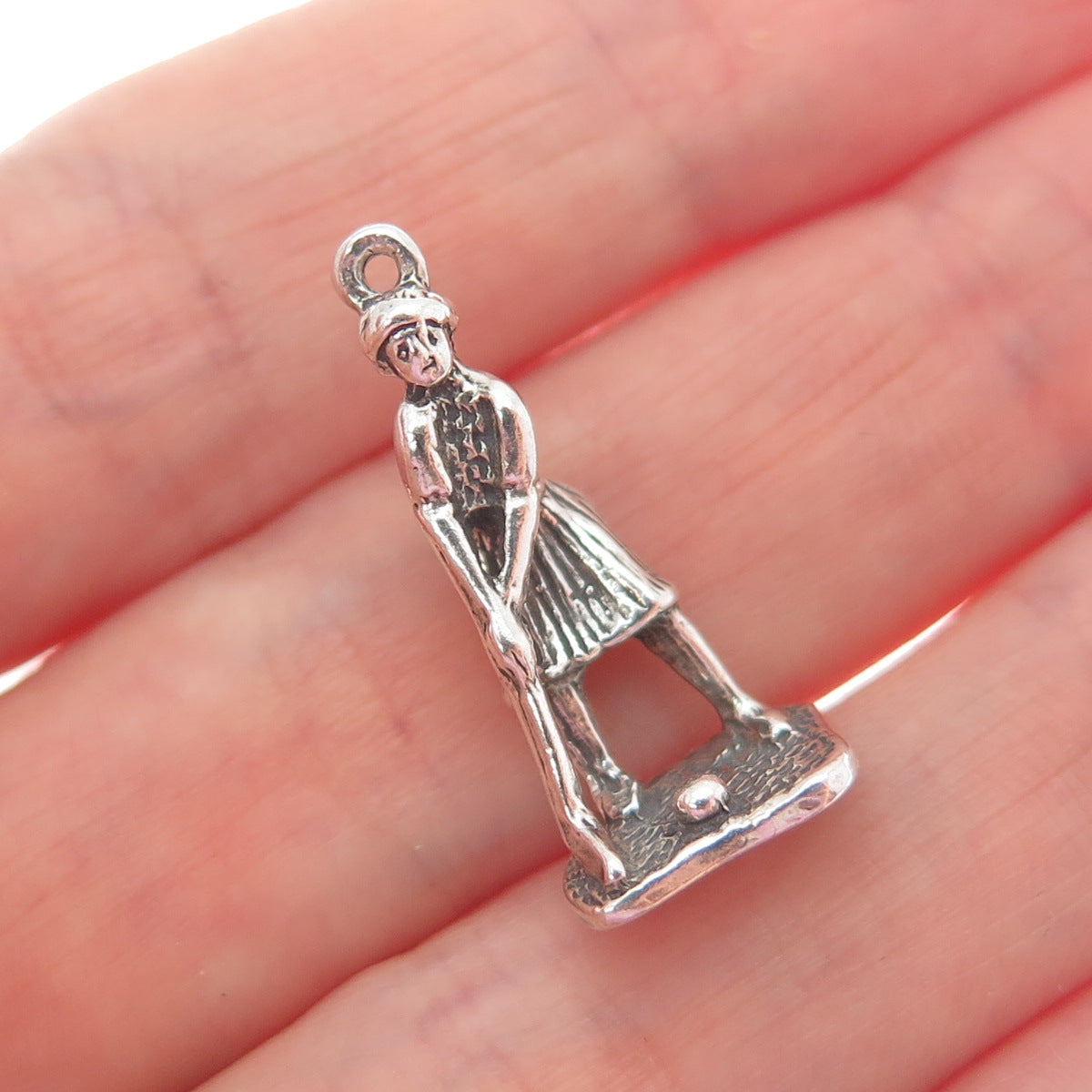 SUNWEST 925 Sterling Silver Vintage Female Golf Player 3D Charm Pendant