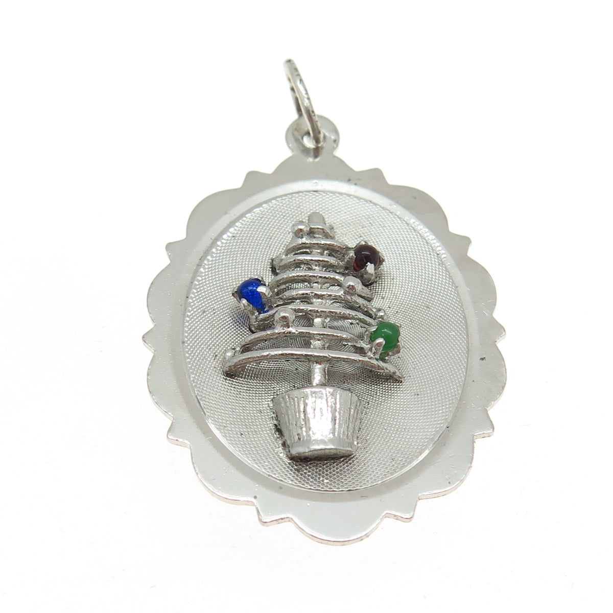 TOWN & COUNTRY 925 Sterling Silver Vintage Multi-Glass Christmas Tree Pendant