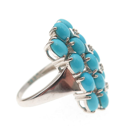 925 Sterling Silver Real Sleeping Beauty Turquoise & White Topaz Ring Size 8