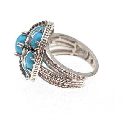 925 Sterling Silver Real Turquoise Black Spinel & Sapphire Ring Size 7