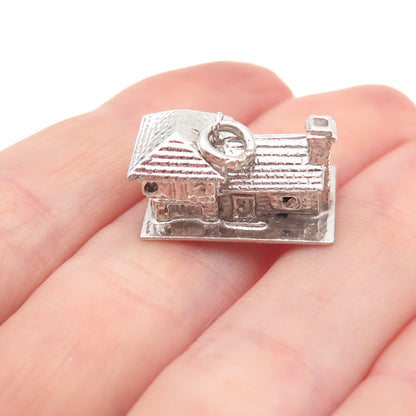 925 Sterling Silver Vintage House Oxidized 3D Charm Pendant